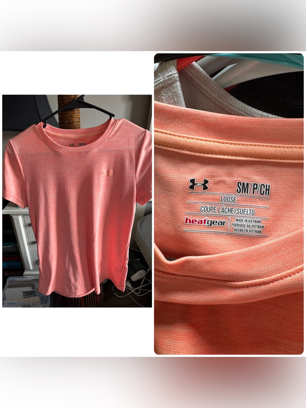 Under Armour Coral/Peach HeatGear Loose Fit Athletic Tee
